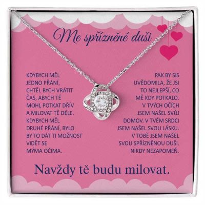 Mé spřízněné duši - náhrdelník s přívěskem pozlaceným 14 karátovým bílým zlatem s krystaly zirkonů LOVE