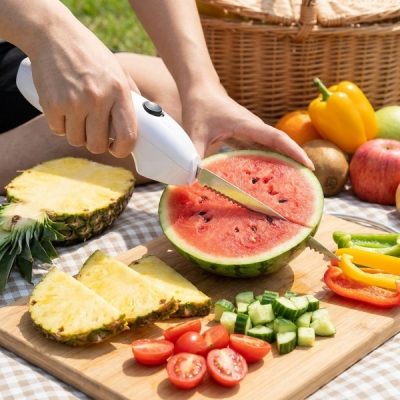 Bezdrátový elektrický nůž – dvojité čepele z nerezové oceli, 21 cm, pečené maso a chléb během několika sekund | SLICETRON